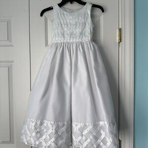 Children's First Communion/ flower girl white pearl dress with flower crown